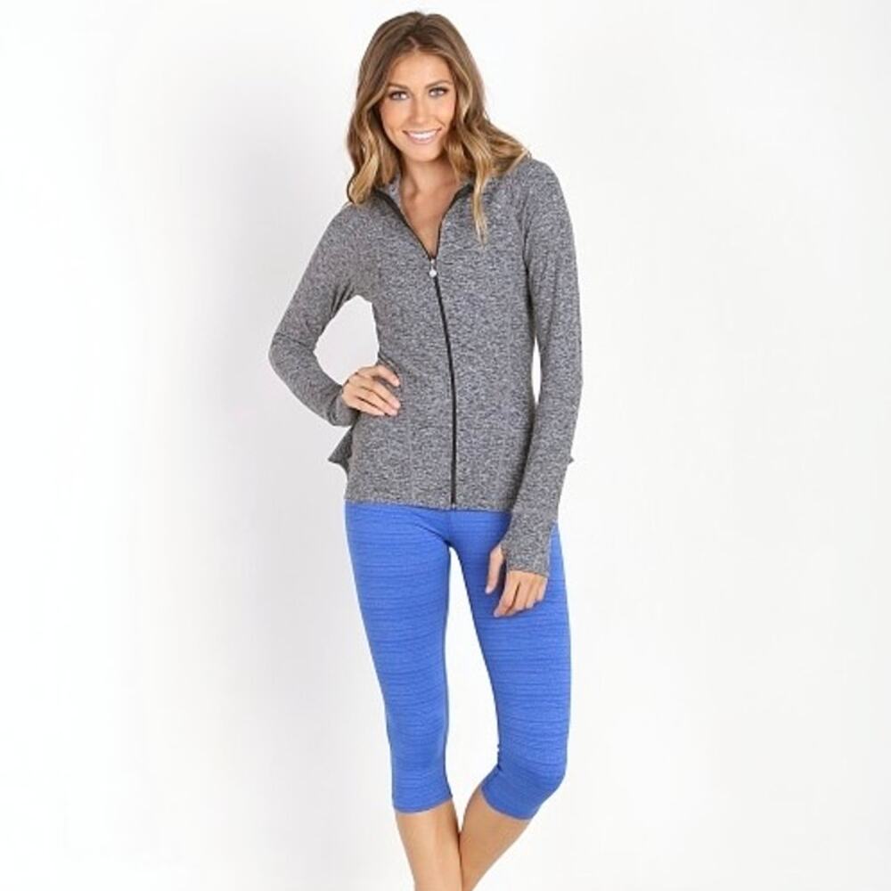 BEYOND YOGA Spacedye Peplum Back Full Zip Jacket Gray XS